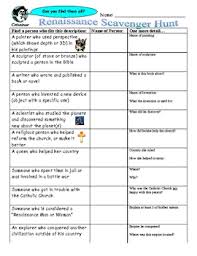 Renaissance Scavenger Hunt And Answer Key World History Classroom Teaching History Scavenger Hunt