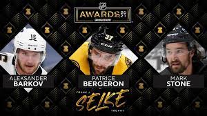 Because the name on the back of the jersey matters too. Barkov Bergeron Stone Named Selke Trophy Finalists