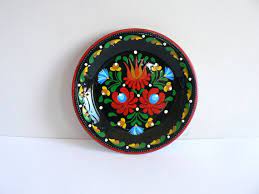Hungarian Made Floral Folk Art Porcelain Decorative Wall Plate By Granit Folk Art Plates On Wall Art