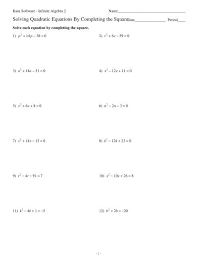 Quadratic Equations By Completing The Square Kuta Software
