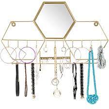 This jewelry cabinet can be mounted on the wall with screws or hung over the door with hooks to save space. Wall Mounted Jewelry Storage Organizer Metal Holder Hanging Mirror Display Hooks For Hanging Rings Earings Necklace Holder Home Decor Buy Online In Grenada At Grenada Desertcart Com Productid 127847489