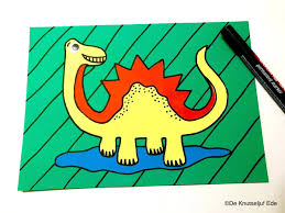 Met veel humor en dino's . Doodle Art Tekening Dinosaurus