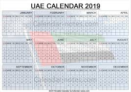 Calendar 2019 Uae With Holidays Calendar Calendar Notes Holiday Templates