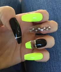 Yellow And Black Acrylic Nail Designs Neon Yellow Black Long Ballerina Coffin Nails Press On Nails Fake Nails Claws Coffin Nails Nail Designs Wedding Nail Polish