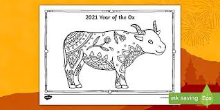 2017 chinese new year, chinese words: Year Of The Ox Chinese New Year Mindfulness Colouring Page