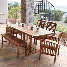 6 Piece Acacia Teak Wood Dining Set With Cushions It Includes A Teak Table Bench And 4 Chairs Patio Decor Outdoor Dining Set Teak Patio Furniture