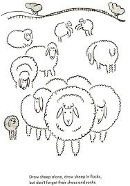 How to draw a cartoon sheep : How To Draw Sheep An Entire Flock Is Depicted Sheep Drawing Sheep Art Sheep