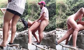 Outdoor sex MMS clip of a horny couple fucking on a stream