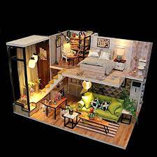 Torchnology Torchcn Miniature Dollhouse Kit Decorations With Lights And Furnitures Diy House Craft Kits Ho In 2021 Tiny House Design Dolls House Interiors House Design