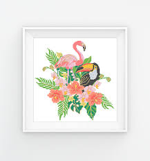 No backstitching, if you would like to add some of your own you could. 371 Flamingo Toucan Hawaiian Flower Modern By Daisy Xstitch On Zibbet