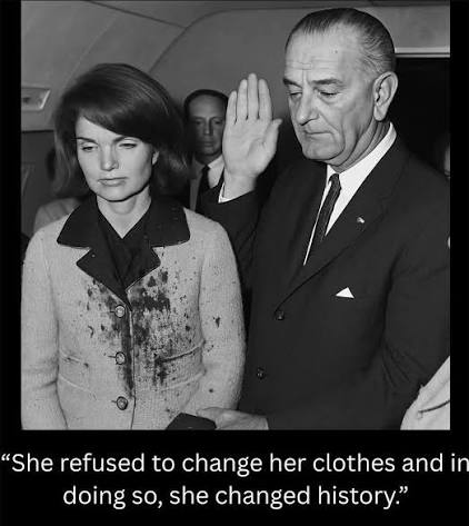 Jacqueline Kennedy covered in blood after JFK assassination