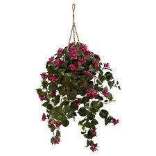 Inqcmy artificial flowers hanging basket with bougainvillea silk vine flowers for patio lawn garden decor,fake flower centerpieces, artificial hanging plant in ivy basket for outdoor/indoor(pink). Nearly Natural Bougainvillea Silk Hanging Basket Target
