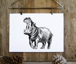 Black And White Nature Art Prints Digital Download Wall Art Unique Wall Decor Art Prints Black And White Nature Print Digital Download Animal Realistic Art Hippo Art Prints Nature Prints Pineapple Painting