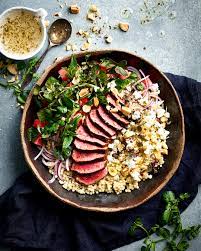 Combine peas, couscous and zucchini, season with salt and pepper. Spiced Lamb Salad Bowl With Pearl Couscous Fast Ed