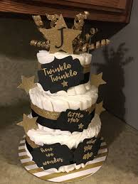 Boy Black And Gold Baby Shower Cake Black And Gold Diaper Cake Genderneutral Genderreveal A Personal Favorite From My Etsy Neutral Diaper Cake Gender Neutral Baby Shower Baby Shower Nappy Cake