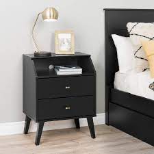 The drawer fronts attach to the drawer box and will be visible from the outside of the nightstand. 2 Drawer Milo Mid Century Modern Nightstand With Angled Top Prepac Target