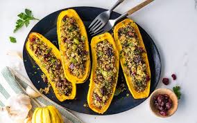 Featuring Beyond Burger Meat These Stuffed Squash Boats Are Vegan And Gluten Free Delicata Squash Recipe Delicata Squash Squash Nutrition