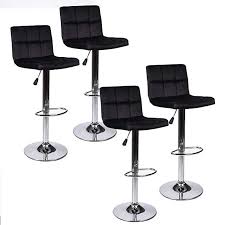Puluomis Set Of 4 Black Flannel Barstools Back Hydraulic Adjustable Swivel Bar Stools Chrome Base Adjustable Bar Stools Fabric Bar Stool Bar Stools With Backs