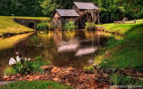 Peaceful Stream Barn Waterwheel And Birds With Images Scenery Mountain Cottage Nature