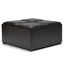 Simpli home harrison 36 faux leather coffee table storage ottoman in denim blue by simpli home ltd. Avalon Coffee Table Storage Ottoman With 4 Serving Trays Simpli Home