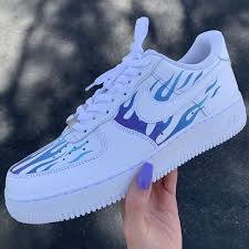 Custom Blue Fire Nike Air Force 1 Handmade For Sale In Los Angeles Ca Offerup Custom Nike Shoes Nike Shoes Air Force Nike Air Shoes