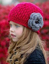 Red Beanie Hat With Gray Flower Beanie Hat Red And Gray Hat Etsy Beanie Hats Girls Crochet Hats Red Beanie Hat