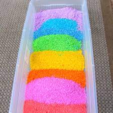 Rainbow Rice Much Less Messy Replacement For Sand Measure Out The Rice 4 Cups And Put It In A Ziploc Bag With About 2t Of Rainbow Rice Colored Rice Sensory