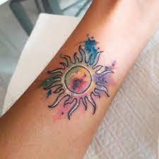 Watercolor Sun Tattoo Tattoos Sun Tattoo Color Watercolor Sun Tattoo