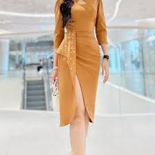 Váy body nâu tây siêu tôn dáng V4216 - Thời Trang Tadi