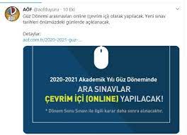 Peki, açıköğretim online sınav ne zaman yapılacak? Son Dakika Aof Den Ara Sinavlari Icin Online Duyurusu Auzef Ata Aof 2020 2021 Guz Donemi Sinavlari Online Mi Olacak Aof Ders Secme Tarihleri Egitim Haberleri
