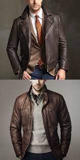 Lapel Long Sleeve Brown Leather Jacket In 2020 Sports Fashion Men Jackets Men Fashion Leather Jacket Style