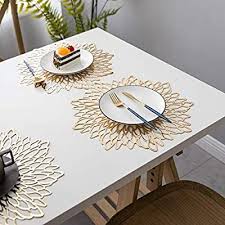 Choose from contemporary or classic designs such as buffalo plaid, natural rattan, shimmery metallic, solid or patterns. Amazon Com Lifonder Non Slip Insulation Placemat Crossweave Woven Vinyl Washable Table Mats Set Of 6 Round 10 Packs Gold 2 Gat Table Mats Placemats Table