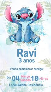 Convite Digital Stitch Gratis Aquarelado - Personalize Gratis