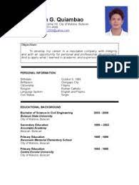 This civil engineer cv is an excellent example to use when writing your own cv. Mark Ryan Quiambao Resume Philippines Cognition Psychology