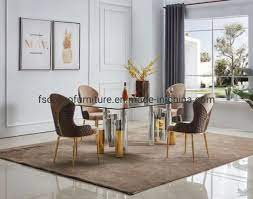 This rectangular dining table is crafted from a blend of solid poplar wood and veneers, and showcases a distressed white finish for a rustic touch. 2021 Hot Sale New Design Glass Dining Table Set With Chairs China Dining Room Furniture Dining Table Set Made In China Com