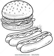 Doodle Style Hamburger And Hot Dog With Bun And Condiments Sketch In Vector Format By Lhf Graphics Via Shutterstoc Dog Coloring Page Coloring Pages Dog Sketch
