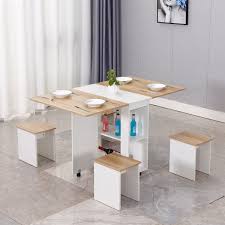 Extendable space saving table transforms console seat twelve drift decor saver tables. Foldable Kitchen Dining Table Rolling Wood Folding Dining Room Table With 4 Stools And Two Tier Storage On Wheels For Small Spaces Space Saving Dining Set Walmart Com Walmart Com