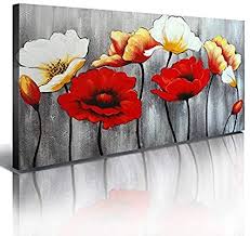 Amazon Com Arebolo Red Tulip Oil Paintings Wall Art Decor Canvas Modern Flowers Floral Background Mural Artwork In 2020 Floral Background Wall Painting Modern Flower