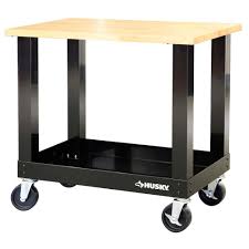 Husky 3 Ft Portable Solid Wood Top Workbench With Casters G3600s Us The Home Depot In 2020 Wood Top Workbench Adjustable Height Work Table Adjustable Height Workbench