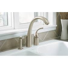 Check spelling or type a new query. Kohler K 10430 Bn Brushed Nickel Forte 3 Hole Remote Valve Kitchen Sink Faucet With 9 Spout And Sidespray Faucetdirect Com