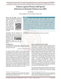 Violence Against Women With Special Reference To Domestic Violence Act 2005 By International Journal Of Trend In Scientific Research And Development Issn 2456 6470 Issuu