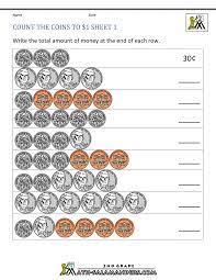 These printable money worksheets feature realistic coins and bills in problems for identifying coins, making change, counting coins, comparing amounts of money. Counting Money Worksheets Up To 1