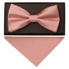 Plain Dusty Rose Satin Silk Mens Bow Tie And Pocket Square Set