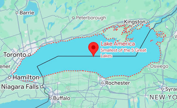 Google Maps has now capitulated to Donald Trump and changed the name of  Lake Ontario to Lake America. Apple Maps still uses the correct name.