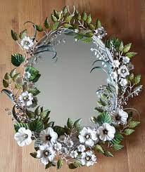 Vintage Mid Century Wall Mirror Italian Toleware Enameled Metal Flowers Metal Flowers Flower Room Decor Flower Mirror