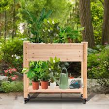 Create a moveable garden that will be totally portable with these 22 diy mobile garden ideas! Arlmont Co Raised Garden Bed Outdoor Wood Elevated Planter Box Kit On Wheels With Legs Storage Shelf For Vegetables Herb And Flowers 34 X18 X 30 0676 Wayfair