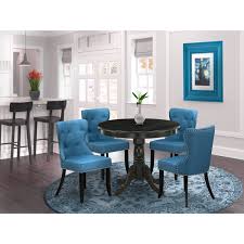 Each one of these striking dining tables has been designed to reimagine traditional forms and style idioms to create compelling visual focal points wherever they are used. East West Furniture East West Furniture Ansi5 Abk 21 A Dining Room Table Set Of 4 Wonderful Parson Chairs With Linen Fabric Mineral Blue Color And A Beautiful 36 Inch Round Dining Table With Wire