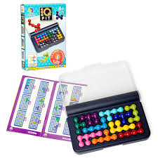 The top of the game board features a grid for 2d challenges and a separate grid for 3d pyramid challenges, while the bottom of the board features a completely different 2d challenge grid. Smart Games Iq Puzzler Pro 6 Yrs