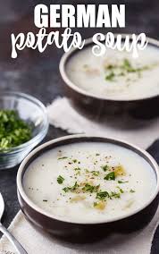 German Potato Soup Thick Creamy And Oh So Good This Easy Soup Recipe Is Packed Full Of Tender Potatoes Onion In 2020 German Potato Soup German Potatoes Easy Soups