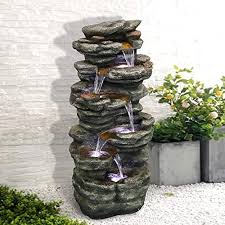 Creative garden fountains in glass container. Buy Sunjet 6 Tiers Rocks Outdoor Water Fountain 40 High Cascading Waterfall With Led Lights Soothing Tranquility For Home Garden Yard Decor Online In Indonesia B083tr9rbq